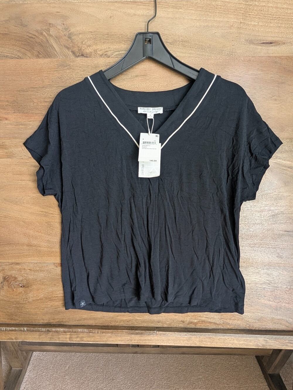 NWT Barefoot Dreams Luxe Milk Jersey Top Women Medium Black Stretch Short Sleeve